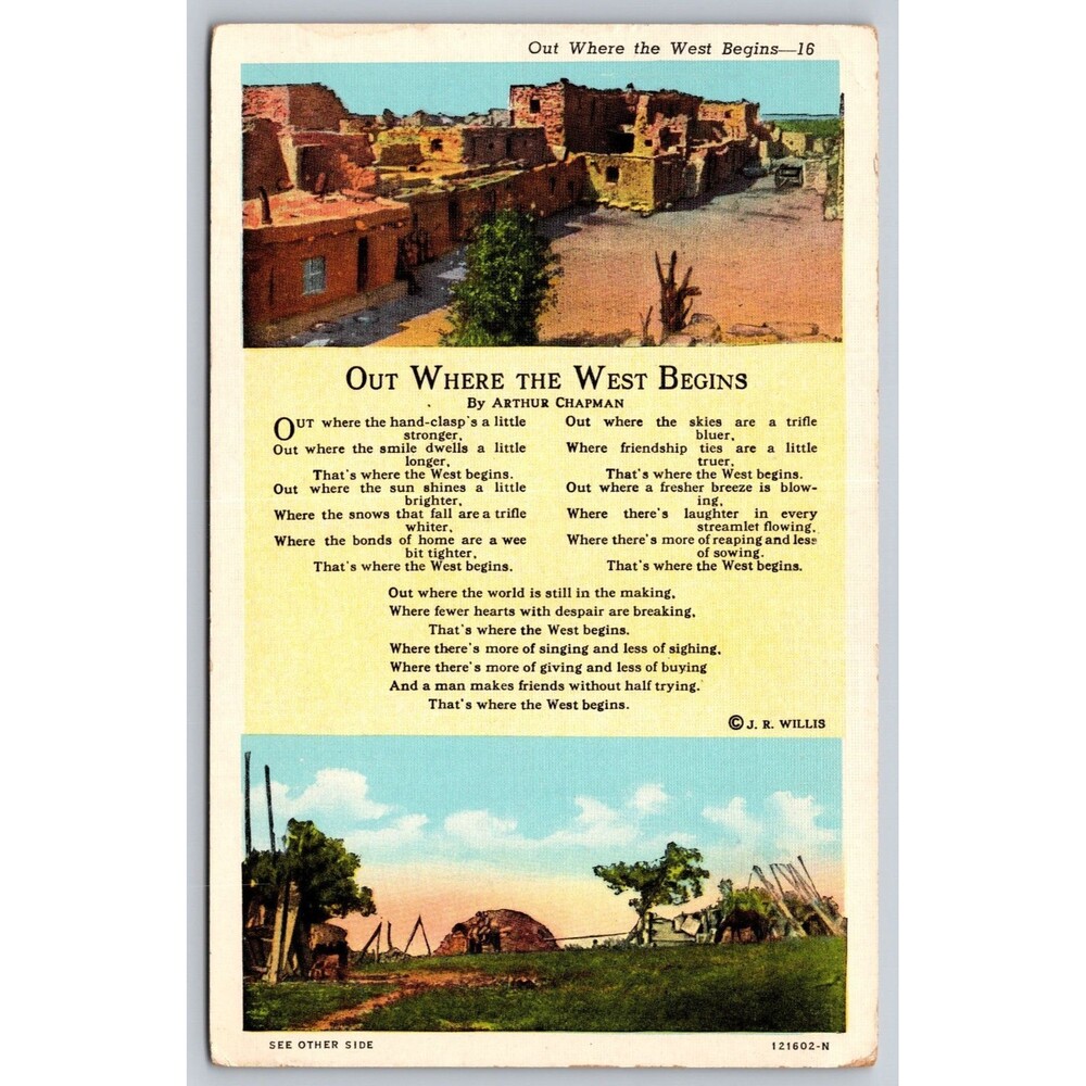 Postcard Out Where The West Begins Hopi Pueblo Navajo Hogan Unposted c1930 Linen